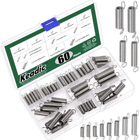 Lot de 60 ressorts d'extension en acier inoxydable de 12 tailles 0,6/0,7/0,8/0,9/1/1,2 mm de diamètre pour les réparations de magasin et de maison (1/5)