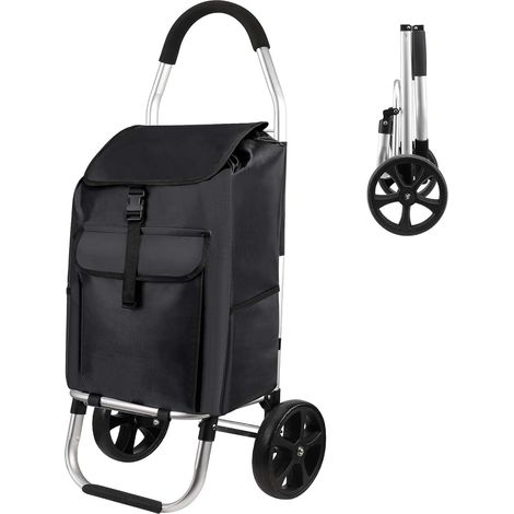 Carrello della spesa con ruote, pieghevole, con capacità di 45 litri - Borsa della spesa removibile - Nero (1/5)