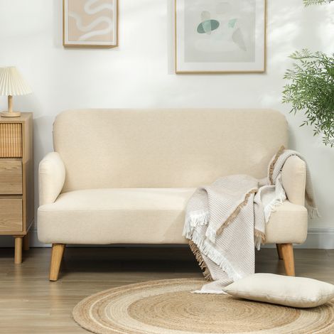 Canapé 2 places moderne beige crème, revêtement velours aspect doux, 140x74x79cm, coussin épais et rembourrage confortable inclus. (1/5)