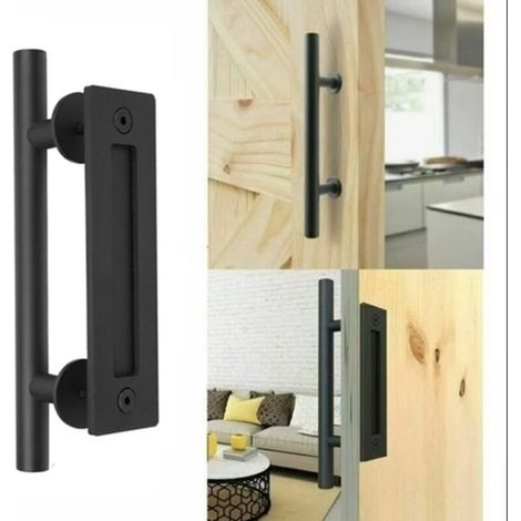 Rétro Poignée de Porte Coulissante Noir Aluminium Tirer et Rincer la Sets de poignées pour Porte Coulissante en Bois, 30cm-DOU