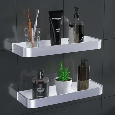 Set of 2 Adhesive Aluminum Shower Shelves No Drilling for Bathroom and Kitchen (1/4)