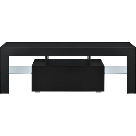 Mobile TV con illuminazione LED multicolore supporto panca design con ripiani in vetro e cassetto in truciolare melaminico 130 x 35 x 45 cm nero 030005860