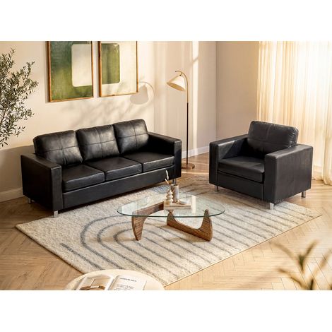 Divano 3+1 posti in similpelle Nero - ACKLEY