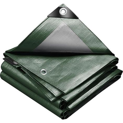 Bâche plastique étanche anti-soleil renforcée vert militaire argent, 2×3m, protection marchandises véhicule (1/5)