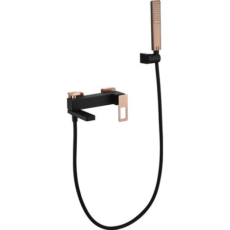 IMEX Set Vascadoccia Serie SWEDEN Messing Nero Matt mit Glänzenden Rosegold-Akzenten PVC-Flexschlauch 180 cm ABS-Duschhalterung Keramik-Kartusche Ø35 mm – Modell Imex-BDC032-7NOR (1/2)