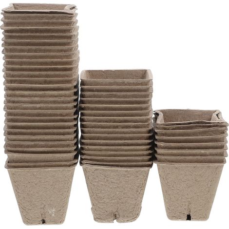 Pflanzset mit 50 quadratischen Pappmaché-Töpfen (6x6 cm) zur Anzucht von Saatgut und als Dekoration für Schule oder Zuhause (1/5)