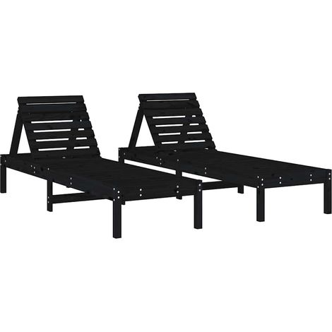 Tumbonas 2 unidades madera maciza de pino negro 199,5x60x74 cm vidaXL (1/5)