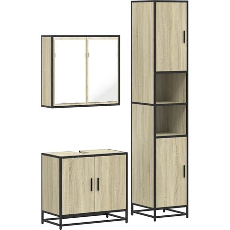 Maison Exclusive - 3-tlg. Badmöbel-Set Sonoma-Eiche Holzwerkstoff