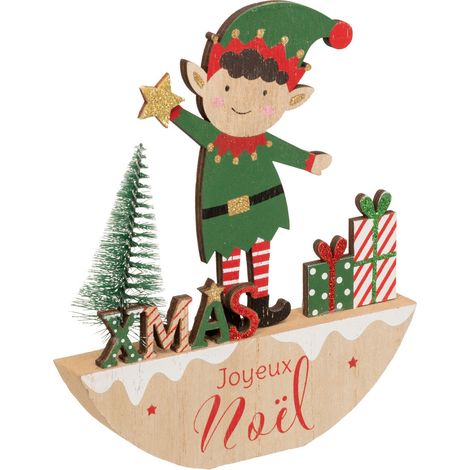 Déco de Noël en Bois Lutin avec Sapin et Paquets H 17 cm - Feeric Christmas (1/2)