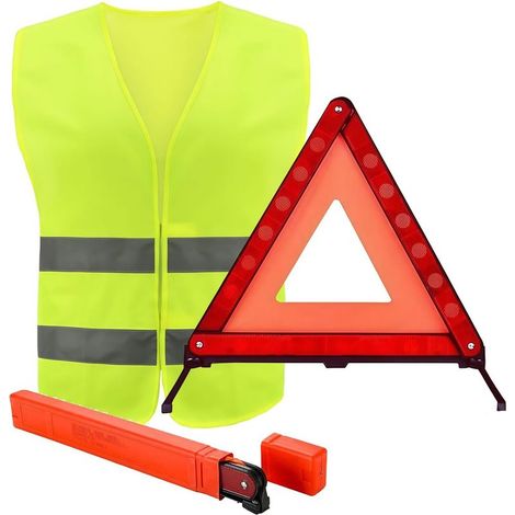Triangle et Gilet Jaune pour Voiture Set, 2-en-1 Auto & Moto, Triangle Pliable, Gilet Jaune 360° (1/5)