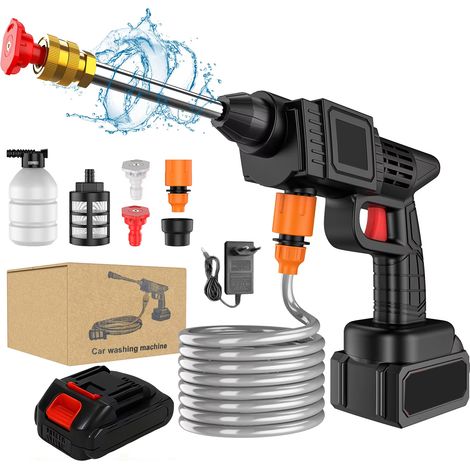 Nettoyeur haute pression électrique 3 en 1 avec batterie, pistolet de pulvérisation haute pression rechargeable et tuyau de 3 m pour jardin et voiture (1/5)