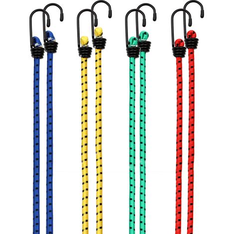 DEUBA® 8x Bungee Cords With Hooks 4 Lengths 40-100cm Lashing Straps for Securing Luggage, Camping Tents, Tarps, Garden Furniture, Wheelie Bin Lid Weatherproof & Scratch Resistant