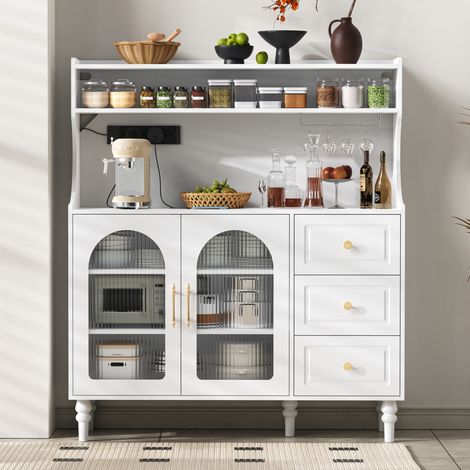 Aparador alto de cocina MDF y PB blanco 120x40x138,5 cm con 3 cajones, estantes ajustables, portas copas y enchufe (1/5)