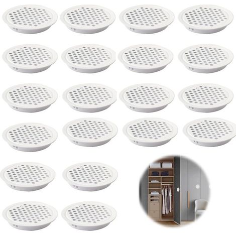 Lntyq Grille D'aération Trou Inox Blanc Ronde 20 Pièces Grille Ventilation pour Cuisine Armoire Meubles 35mm Grille Aeration Pour Armoires, Bibliothèques, Penderies, Armoires à Chaussures, Caves à Vin (1/5)