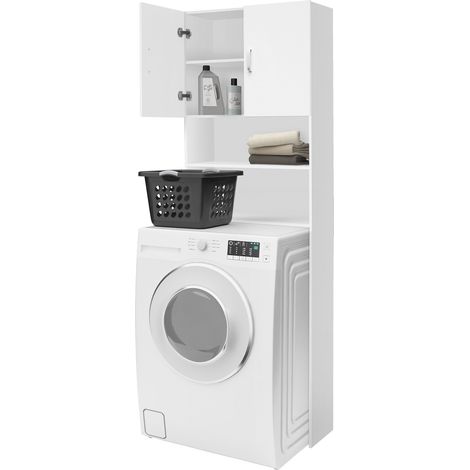 ECD Germany Armario Alto de Lavadora 190 x 62,5 cm Estante con 2 Puertas Mueble de Baño Blanco sobre Secadora Espacio para WC 2 Compartimentos de Almacenamiento Abiertos Columna Auxiliar Lavandería (1/5)