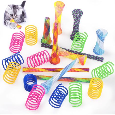 Lot de 22 jouets colorés pour chat, 12 jouets à ressort pour chat + 10 bâtons en maille Ca T pour taper, mordre, chasse, jeu actif et sain pour chaton (1/5)