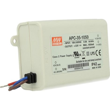 Led Driver CC MW MEAN WELL APC-35-1050 Trasformatore 1050mA 11V-33V DC 35W Corrente Costante IP42 (1/3)