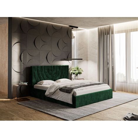 Lit rembourré avec rangement 140x200 velours vert Corti (1/5)