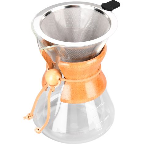 Cafetière en verre à filtre manuel, design simple et résistant à la chaleur, avec filtre à café en acier inoxydable, 600 ml, idéale pour les amateurs de café. (1/5)