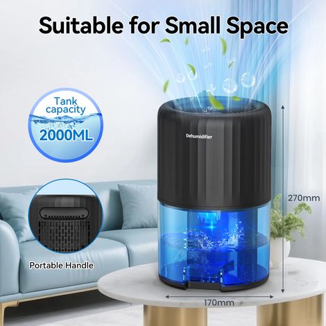 Déshumidificateur portable (noir) pour la maison, une petite chambre, un salon ou un camping-car (1/5)