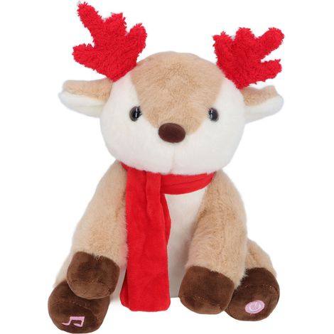 Renne en peluche lumineux et musical, doux et agréable au toucher, idéal comme jouet de chevet ou de bureau. (1/5)