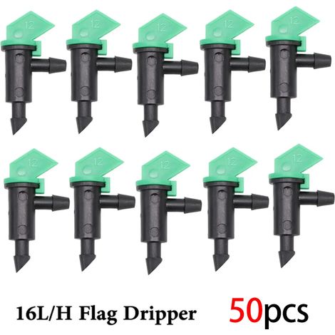 (F--16Lx50pcs)Goutteur d'arrosage de jardin en forme de drapeau, buses de raccordement de tuyau de 4 mm, goutteur pour plantes en pot (1/5)