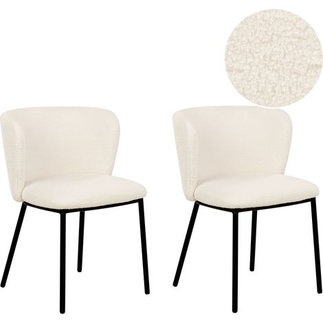 Set di 2 sedie da pranzo moderne Seduta imbottita in bouclè bianco sporco Senza braccioli Schienale curvo Gambe nere Crema Mina