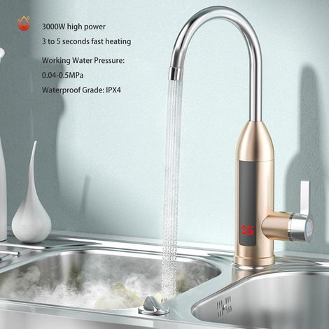 Robinet de chauffe-eau instantané 3000W robinet d'eau chaude et froide électrique rotatif robinet électrique en acier inoxydable pour cuisine salle de bains prise ue 220V (1/5)