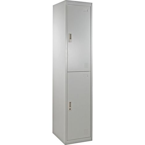 Armadietto metallico 2 ante grigio appendiabiti e ripiano inferiore (1/5)