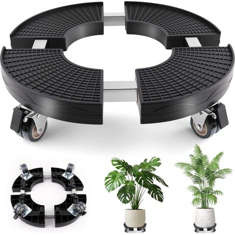 Porte Plante a roulettes, Réglable Ø 35-50cm, Plateau Roulant Capacit 150 kg, Support de Pot de Fleur pour Intérieur à Extérieur, Plante, Pied de Parasol, Poubelle (1/5)
