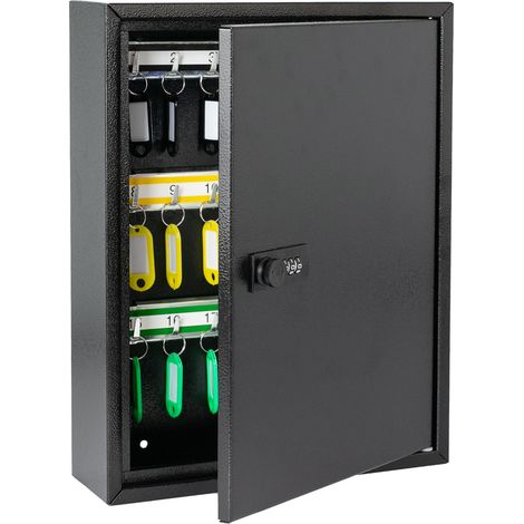 HMF 13642-02 Schlüsselschrank mit Zahlencode, Schlüsselkasten groß, 42 Haken, 35 x 27 x 8 cm, Schwarz (1/5)