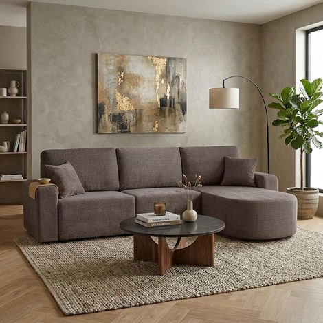 Canapé modulable 4 places en tissu texturé taupe - MODULYS (1/5)