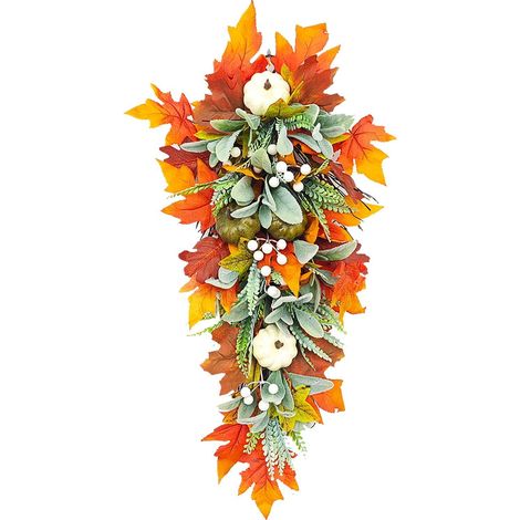 Guirlande Automne - Guirlande Porte Extérieure Citrouille Feuilles D'érable - Base Vigne Artificielle - Baies Faux et Gousse De Lotus - 60 cm (1/5)