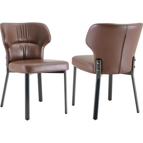 Set di 2 sedie da pranzo in PU marrone con struttura in metallo nero, seduta imbottita (1/5)