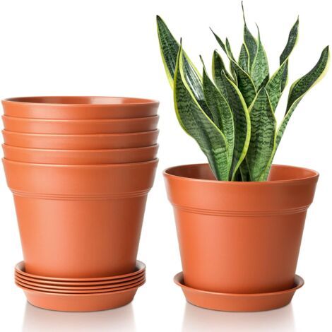 6Pcs Pot de Fleur en Plastique 4 Pouces Céramique Rouge (1/5)