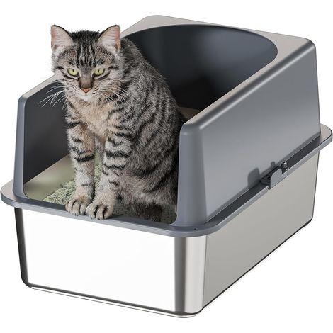 Stainless Steel Cat Litter Tray with Lid, Medium Size, Metal Easy Clean Cats (20''L X 14''W X 12''H with Speaker) (1/5)