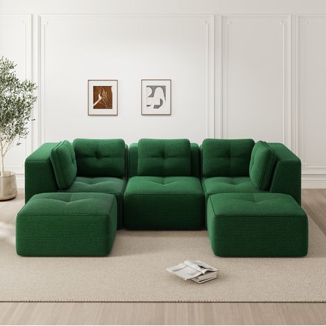 Modulares 3-Sitzer-Ecksofa aus grünem Cord, 297 x 177 x 69 cm, montagefrei HAVRYA (1/5)