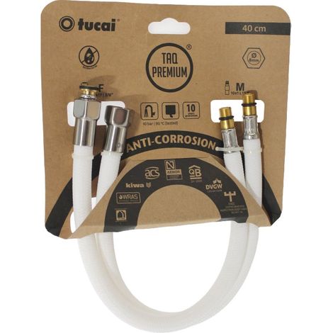 2 Flexibles sanitaires BLANC POLYMÈRE Øintér.8mm - Femelle 3/8" ACIER BROSSÉ - Mâle M10x1 - 400mm - TAQ PREMIUM (1/5)