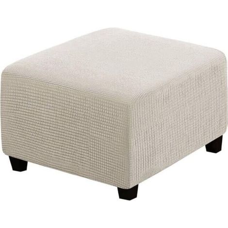 Housse de futon carrée, protection de meuble, avec bande élastique en bas, en tissu jacquard extensible à petits carrés (blanc cassé).