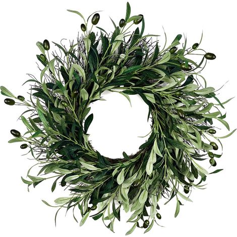 Guirlande De Feuillage Artificiel - Couronne D'olivier Verte - Pour Porte D'entrée Intérieure Ou Extérieure - Diamètre 45 Cm - 1 Pièce (1/5)