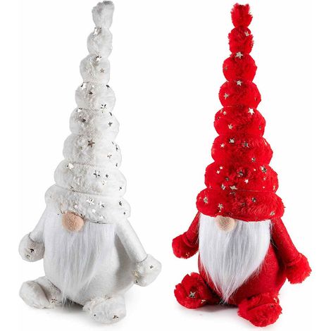 Gnomi natalizi seduti in morbida stoffa con cappello con stelline oro e tag Buon Natale, set da 2 pezzi