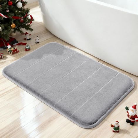 Tapis de bain en mousse à mémoire de forme, ultra doux, antidérapant, lavable en machine, 24 x 17 cm, gris. (1/5)