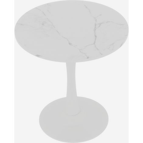 ELVMI Table Basse Ronde en Marbre Artificiel Blanc, Design Minimaliste à Pieds Hauts pour Salon et Salle à Manger (1/5)