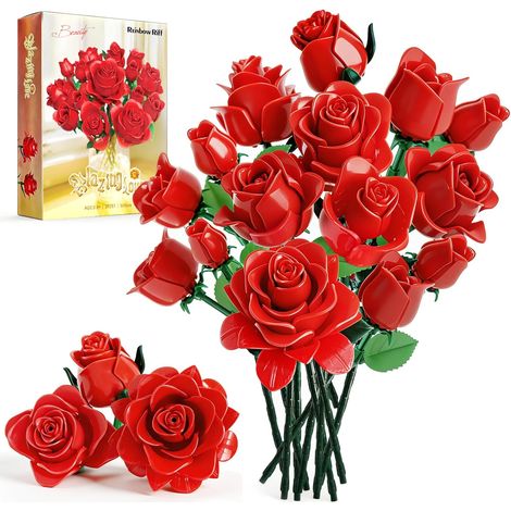 Bouquet de Roses Rouges en Briques, Set de Construction Floral (1/5)