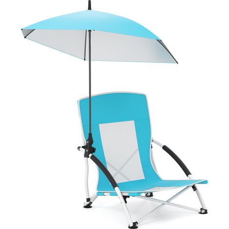 COSTWAY Beach Umbrella Chair Adults Foldable Low Seat Camping Chair-Blue