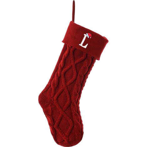 Chaussette De Noël - Tricotée En Laine - Initiale Brodée - Pour Cheminée Ou Arbre De Noël - 1 Pièce (1/5)