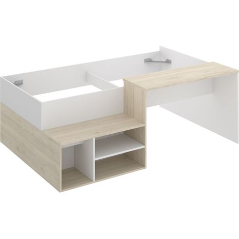 Cama Compacta con Escritorio Natural / Blanco 73x134x195 cm - KRIC (1/6)