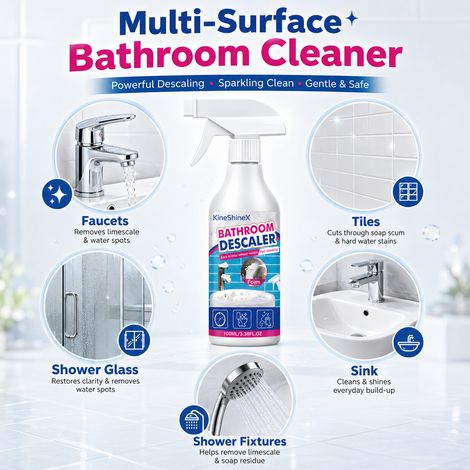 Nettoyant pour salle de bain KineShineX - Mousse détartrante puissante en spray pour lavabos, robinets, carrelage et verre (1/4)