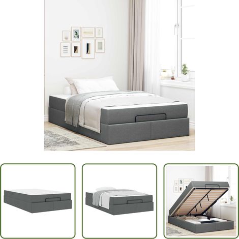 vidaXL Lit avec tiroirs -  Cadre de lit avec matelas avec matelas 2 pcs Gris Foncé tissu (1/5)