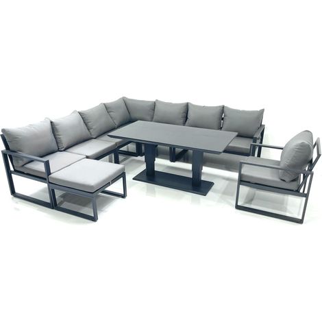 Fimous 9 Seater Outdoor Aluminum Garden Furniture Set Corner Sofa Big Footstool Chair Adjustable Rising Lifting Dining Table Sets Dark Grey (1/5)